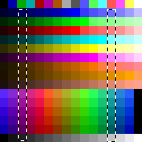 File:Ohrrpgce palette with textbox colors highlighted.png
